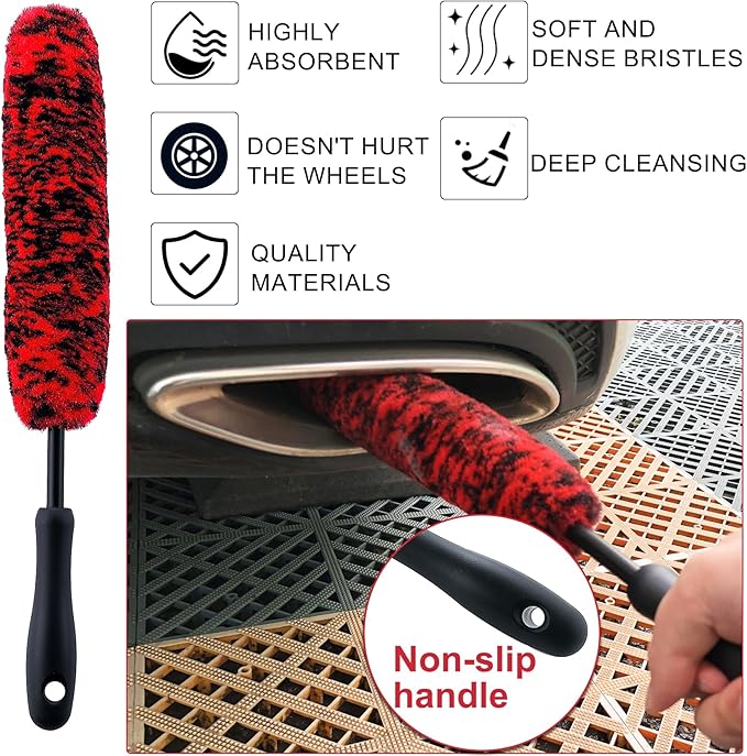 9Pcs Wheel Tire Brush Set - Cleaning Brushes for Wheels, Tires, Rims & Spokes