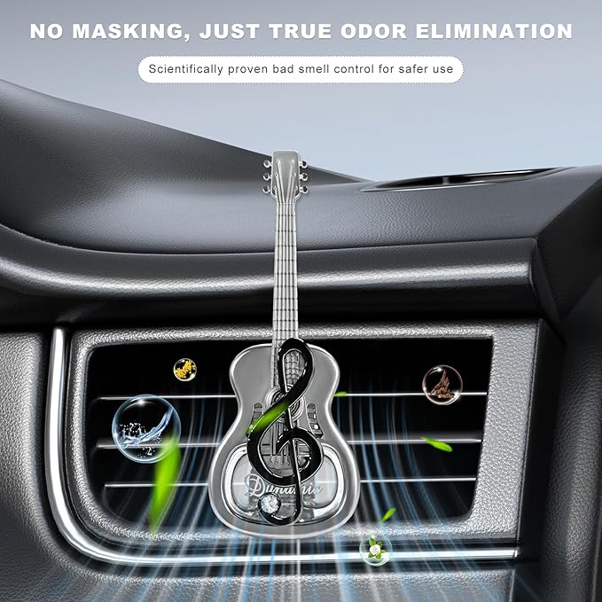 Car Air Freshener Vent Clip, Empty Guitar-Shaped Aromatherapy Diffuser Automobile Dashboard Ornament, Unscented Car Air Conditioner Clip Cute Rotating Decoration for Women Men (Black)