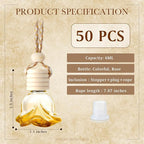 BBTO 50 Pcs Hanging Car Air Freshener Diffuser Bottles Empty Glass Perfume Bottle Pendant for Essential Oil (Colorful, Rose)