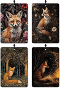 Vintage Dark Floral Fox Car Air Freshener 4 Pcs, Dark Cottagecore Mystical Enchanted Forest Fox Hanging Air Freshener for Cars Closet Drawer Books, Retro Car Accessories for Women