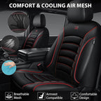 CAR PASS Comfortable 3D Foam Mesh Leather Car Seat Covers Full Sets, Air Cool Mesh Breathable Seat Covers for Car, Universal 5 Seats Fit for SUV Truck Sedan Automotive, Airbag Compatible,Black Red