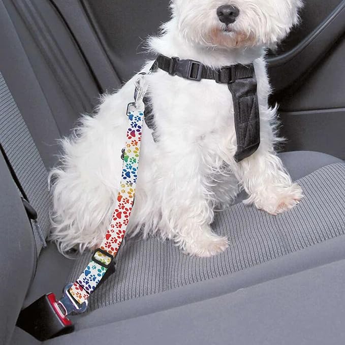 Cute Design 2-Pack Set Adjustable Pet Cat Dog Car Seat Belt, Adjustable Buckle Pet Car Harness Fabric Lanyard from 22 to 38 Inches Seatbelt Leash (Psychedelic Dog -Two Piece in one Set)