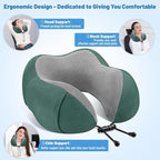 CloudBliss Travel Pillow Premium Memory Foam, Comfortable & Supportive Neck Pillow, Neck Pillows for Sleeping Travel, Airplane Pillow for Sleeping Airplane, Car, Office and Home（Black & Green）