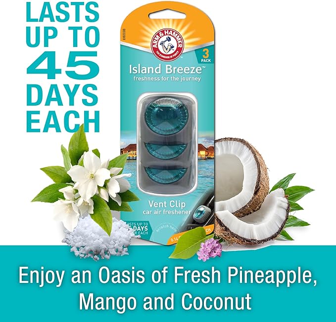 Arm & Hammer AH8203IB Island Breeze Freshness Vent Clip for Car Air Freshener 4 Pack of 3 Piece in Each