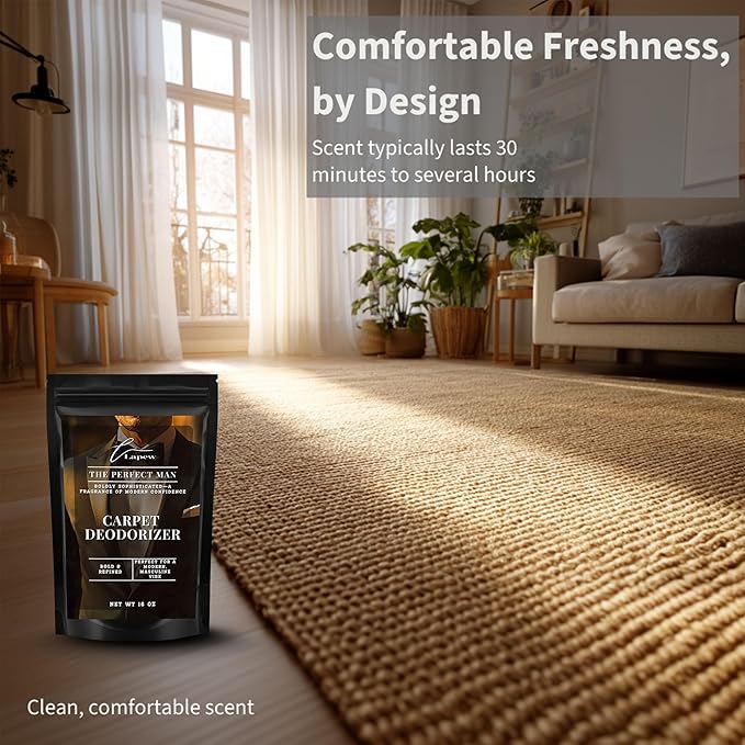 Lapew The Perfect Man Carpet Deodorizer Powder - Pet Safe Freshener for Vacuuming | Scented Odor Eliminator for Home | 16 oz
