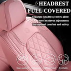 Coverado Car Seat Covers Full Set, Pink Leather Seat Covers for Cars, Universal Waterproof Car Seat Cover, Luxury Front and Back Car Seat Protector, Automotive Seat Covers Fit for Most Cars, Pink