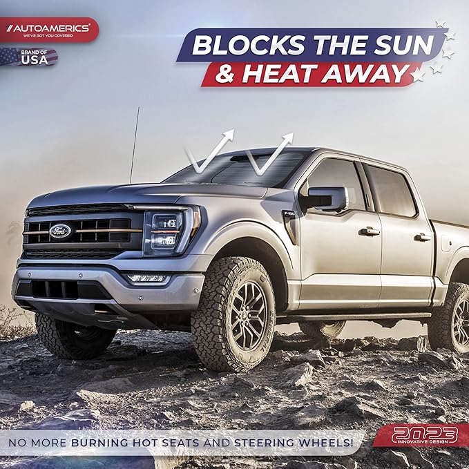Autoamerics 2-Piece Windshield Sun Shade - Metallic Gray Foldable Car Front Window Sunshade for Most Cars SUV Truck Heat Blocker Visor Protector Blocks Max UV Rays and Keeps Your Vehicle Cool - Medium