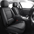 Chezope Leather Seat Covers, Black Car Seat Covers Front Pair, Breathable Car Seat Protectors, Wear-Resistant Car Accessories, Universal Fit for Most Cars,SUVs Truck (Black-Stripes, Front Pair)
