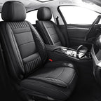 Chezope Leather Seat Covers, Black Car Seat Covers Front Pair, Breathable Car Seat Protectors, Wear-Resistant Car Accessories, Universal Fit for Most Cars,SUVs Truck (Black-Stripes, Front Pair)