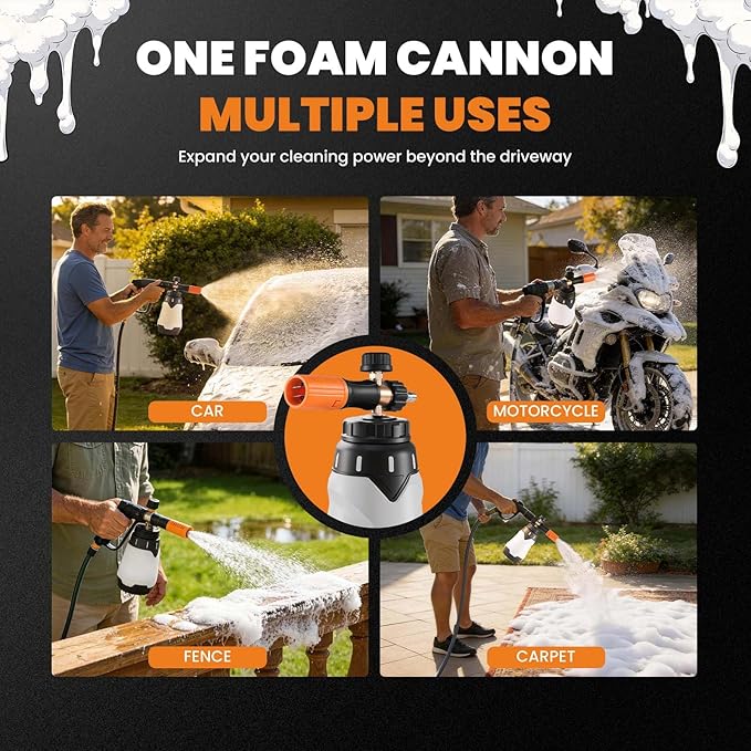 maXpeedingrods Foam Cannon for Pressure Washer, 1300ML Wide Mouth Quick Release Car Wash Foam Gun with Adjustable Soap Cannon & Thick Snow Foam Lance, 1/4'' Quick Connector, with 2 Orifice Nozzle