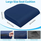 XLarge Seat Cushion, Memory Foam Cushion for Long Sitting Hours on Office Chair, Home & Car, Non-Slip Chair Pad for Relieving Back & Sciatica & Hip & Coccyx Pain (Blue)