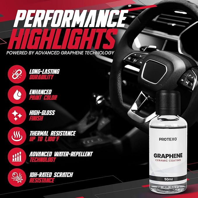 Graphene Ceramic Coating for Cars 50ML | Complete Ceramic Car Coating Kit [PRO] | Invisible & Hydrophobic Nano Auto Coating for Car Paint, Plastic Trim, Wheels, Windshield Glass, & Headlights