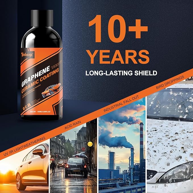 Graphene Ceramic Coating (50ml) - 20H Professional Top Coat Kit. Heavy Duty Paint Sealant, Hydrophobic & High Gloss Shine, 10+ Yrs Long-Lasting Protection. Apply After Car Wash & Paint Correction.