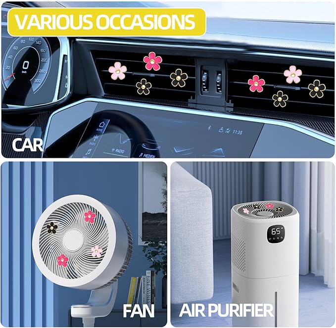 NBTEPEM 6 PCS Daisy Flower Air Vent Clip Car Decoration Accessories Air Conditioning Outlet Clip Car Air Freshener Clip Charm Car Interior Decor(3 cm, 3.3 cm, Pink, Red, Black)