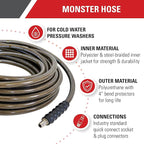 Simpson Cleaning 41032 Monster Series 4500 PSI Pressure Washer Hose, Cold Water Use, 3/8 Inch Inner Diameter, 150-Foot, Brown