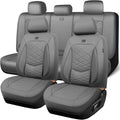 CAR PASS Luxury Nappa Leather Seat Covers Full Set, Water Resistant Faux Leather Seat Cover with Lumbar Support, Breathable Automotive Seat Covers Universal Fit for Sedan SUV Van Truck, Pure Gray