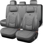 CAR PASS Luxury Nappa Leather Seat Covers Full Set, Water Resistant Faux Leather Seat Cover with Lumbar Support, Breathable Automotive Seat Covers Universal Fit for Sedan SUV Van Truck, Pure Gray