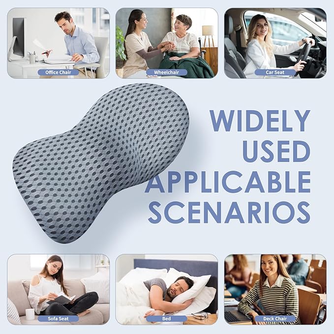 Lumbar Support Pillow, Back Pillow for Low Back Pain Relief, Ergonomic Streamline Car Seat, Office Chair, Recliner and Bed (Gray)