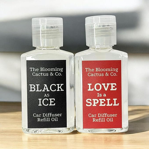 1 OZ Premium Car Diffuser Refill Oil – 2 Pack Long Lasting Fragrance Oil for Car, Home & Office | Compatible with Most Diffusers | Fresh, Pleasant Scent for Every Space (Black Ice + Love is a Spell)
