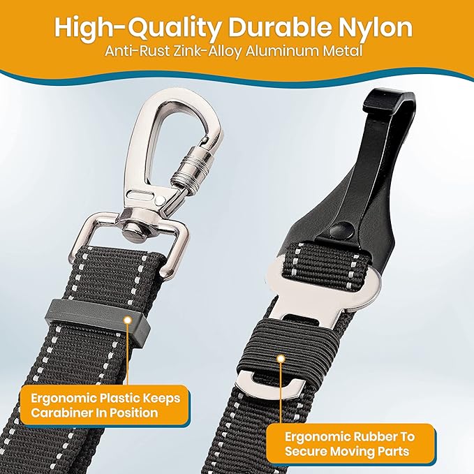 Pawbee 3-in-1 Safety Dog Seat Belt for Cars, Adjustable, Elastic Bungee Harness with Easy Clip for Medium to Large Dogs, 2 Pack