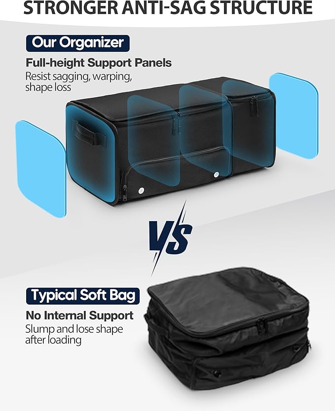 Golf Trunk Organizer with Built-in Hard Frame & Insulated Cooler Compartment, Ventilated Shoe Storage for 2 Pairs(Up to Mens US 11), Car Trunk Locker for Balls, Tees, Polos, Gloves - Black