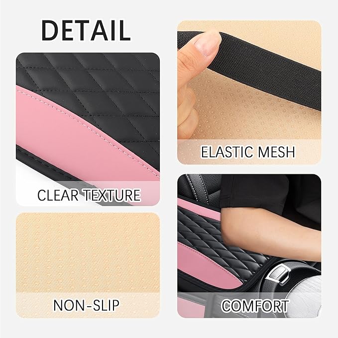 Patchwork Leather Center Console Covers for Cars,Upgraded Arm Rest Cover for Car with Side Storage Pocket for Car Seat Organizer,Middle Console Cover Stylish Car Decoration (Pink)
