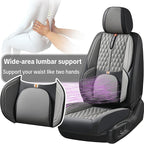 Car Seat Cover Full Set, Universal Car Seat Cover for Cars, Black and Gray, with Lumbar Support, Premium Artificial Leather, Waterproof and Easy to Clean, Airbag Compatible