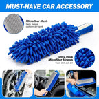 62" Car Wash Brush Kit with Hose Attachment, Scratch-Free Microfiber & Soft Bristles, Long Handle Wash Mop for Cars, Trucks, SUV & RV – Flow-Through Cleaning Kit with Mitt, Towel & Tire Brush