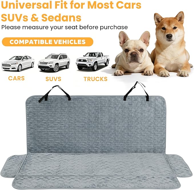 Dog Car Seat Cover for Front or Back Seat, Soft Flannel Pet Car Seat Protector with Waterproof Layer, Non-Slip Washable Dog Car Bed Mat for Travel (Bluegrey Back Seat)