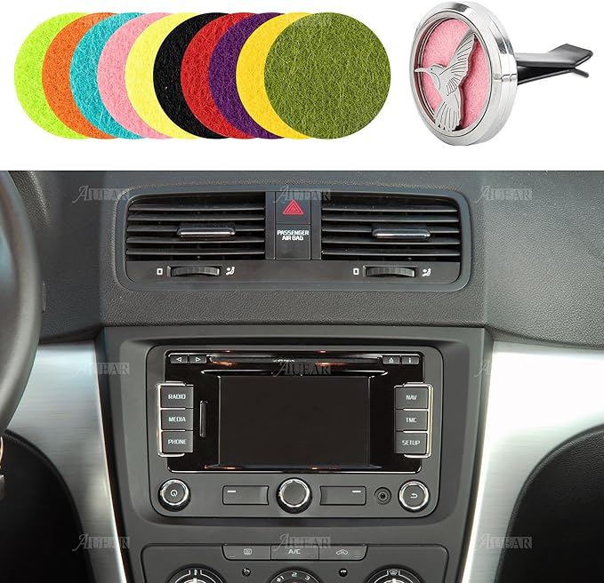 AUEAR, Bird Car Diffuser Vent Clips Aromatherapy Essential Oil Diffusers 30mm Stainless Steel Lockets with 10 Felt Refill Pads