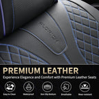 FLORICH Automotive Car Seat Covers Front Seat, Leather Car Seat Cover 2 Pack Waterproof Front Seat Covers Full Coverage Driver Seat Protector Universal Fit for Most Cars SUV Trucks, Black&Blue Line