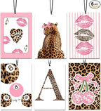 6PCS Leopard Initial A Car Air Freshener,Personalized Letter Car Accessories,Initial Gifts for Women and Men New Driver Auto Decor Rearview Mirror Hanging,Aromatherapy for Cars Interior or Locker