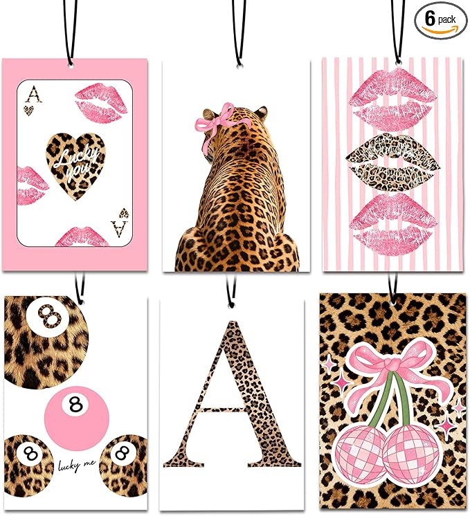 6PCS Leopard Initial A Car Air Freshener,Personalized Letter Car Accessories,Initial Gifts for Women and Men New Driver Auto Decor Rearview Mirror Hanging,Aromatherapy for Cars Interior or Locker