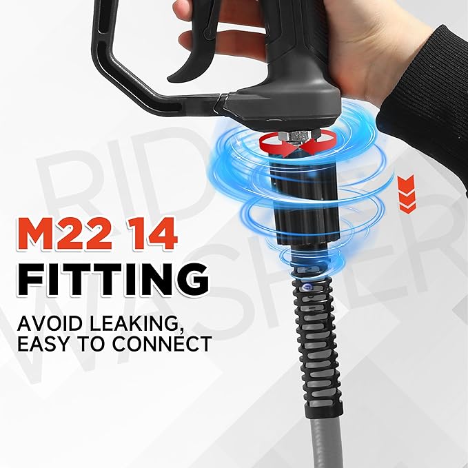 RIDGE WASHER Pressure Washer Hose 100FT, 1/4 Inch Power Washer Hose with M22 14 Fitting, Kink Resistant Hoses Replacement’s Applied for Most Pressure Washer Accessories, 3600 PSI