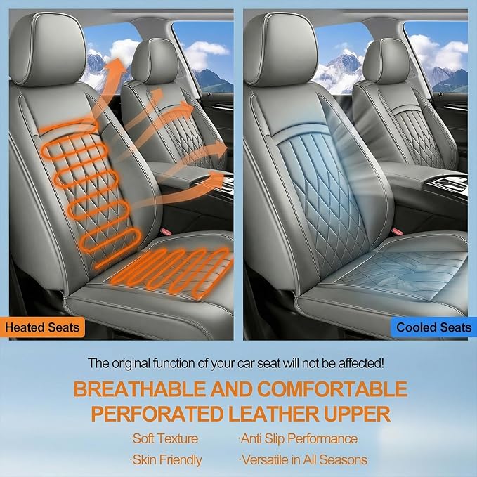 Fit TSX Car Seat Covers for Acura TSX 2003-2014 - Premium Leather, Waterproof, All-Weather, Airbag Compatible, Anti-Slip, Breathable, Easy Install, Seat Protectors, Full Set, Gray