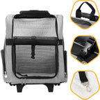 KOPEKS Deluxe Backpack Pet Travel Carrier with Double Wheels for Pets up to 18 Pounds - Grey