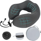 Travel Neck Pillow for Airplanes,100% Memory Foam Neck Support Pillow,Ergonomic U-Shaped 360° Neck Support,Portable with Storage Box,for Flight,Car,Train,Office & Home (Dark Gray)