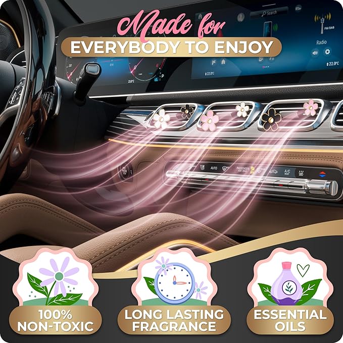 Automotive Colorful Car Decoration - Air Vent & AC Outlet Clips - Air Freshener & Interior Car Decor for Girls & Women (Black, White, Light Pink, Lavender, Eucalyptus, Jasmin)