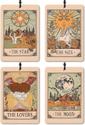 Vintage Boho Witchy Tarot Card Car Air Freshener 4 Pcs, the Star Sun Lovers Moon Tarot Card Air Freshener Hanging for Cars Books Closet Drawer, Witchy Car Accessories for Women Men