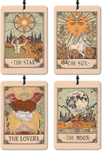 Vintage Boho Witchy Tarot Card Car Air Freshener 4 Pcs, the Star Sun Lovers Moon Tarot Card Air Freshener Hanging for Cars Books Closet Drawer, Witchy Car Accessories for Women Men