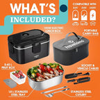 TRAVELISIMO Extra-Large Electric Lunch Box For Adults Holds up to 8 Cups - 100W Heated Lunch Box For Men 1.8L, Portable Food Warmer for Travel & Work, Loncheras Electricas Para Calentar Almuerzo