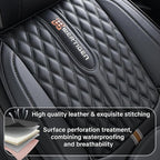 Black Car Seat Cover Complete Set, Universal Car Seat Cover for Car with Lumbar Support, Premium Artificial Leather, Waterproof and Easy to Clean, Airbag Compatible, Suitable for Most Cars