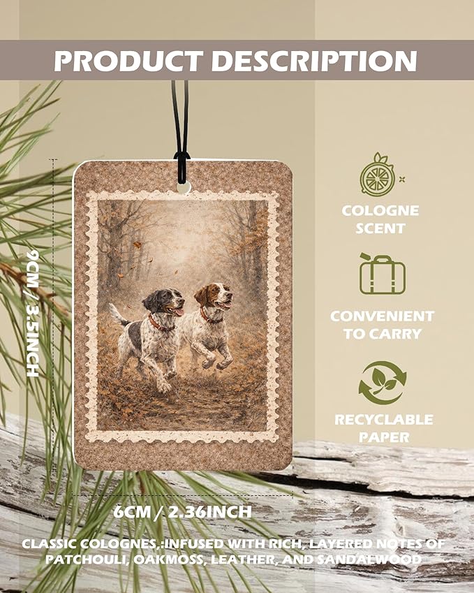 Vintage Rustic Wildlife Citrus Car Air Freshener 4 Pcs, Deer Duck Hunting Dogs Hanging Air Freshener for Cars Cabin Bathroom Books Decor, Lake House Accessories Gifts for Women Men