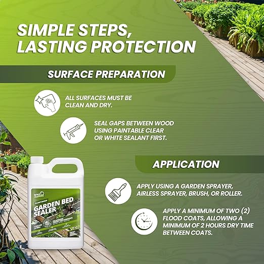 1 Gallon oz Garden Box Sealer - Covers 37.5 to 187.5 sq ft., Ideal Garden Bed Sealer - Wood Waterproofing, Food Safe Sealant - Wood Sealant that Protects Against Sun, Water & Weather Damages