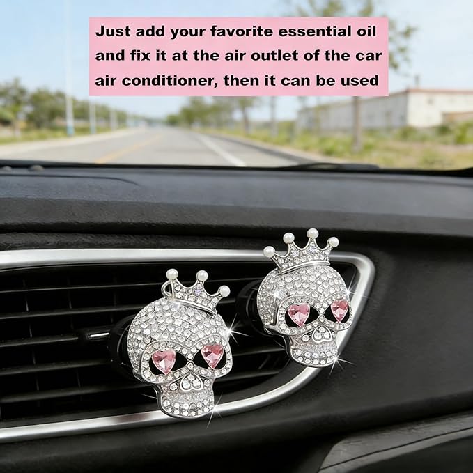 Gothic Skull Car Air Freshener Vent Clips with 2 Pads, Halloween Scented Car Accessories for Men Women, Automotive Interior Decor and Cool Car Fresheners for Men， Spooky Gift Idea-A9
