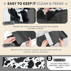 BurgeonNest Center Console Small Dog Car Seat - Portable Pet Cat Puppy Booster Armrest Carseat Up to 11lbs, Anti-Collapse Comfort Car Travel with Washable Fluffy Cushion and Pillow, Milk Cow