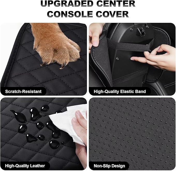 Upgraded Car Center Console Cover Fit for Tacoma Faux Leather Car Armrest Cover Cushion with 2 Storage Bags,Car Armrest Storage Box Interior Accessories(Black)