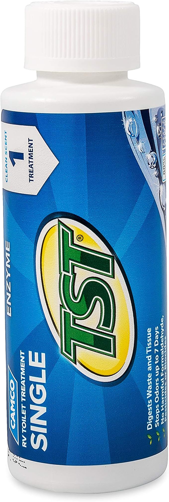 Camco TST Blue Enzyme Toilet Treatment - Formaldehyde Free - Breaks Down Waste And Tissue - Septic Tank Safe -Treats up to 8-40 Gallon Holding Tanks - (8) 4 oz Bottles (41501)