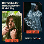 PREPARED4X Emergency Mylar Poncho – Survival Rain Poncho with Hood – Lightweight, Compact, Reusable Emergency Blanket Poncho for Hiking, Camping, Thermal Gear, Car Kit, Outdoors
