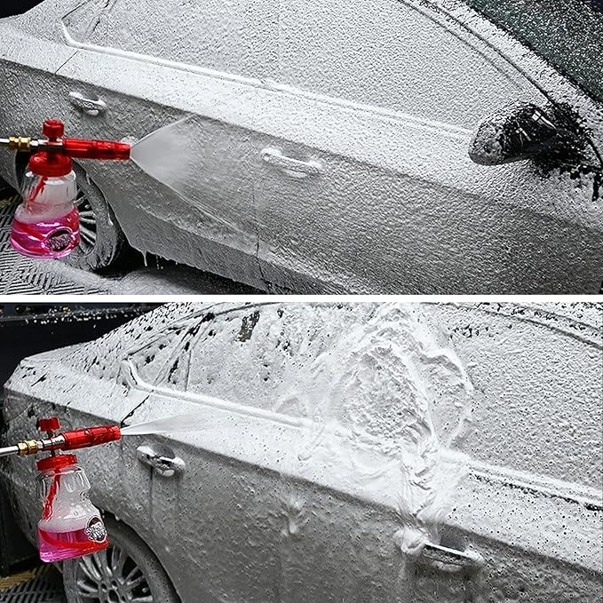 BEAR FORCE Pressure Washer Stainless Steel Foam Cannon Foam Generator with 1/4” Quick Connector & 1.25mm & 1.10mm Orifice Nozzle, 360° Adjustable Thicker Snow Foam with 32 oz Soap Car Wash